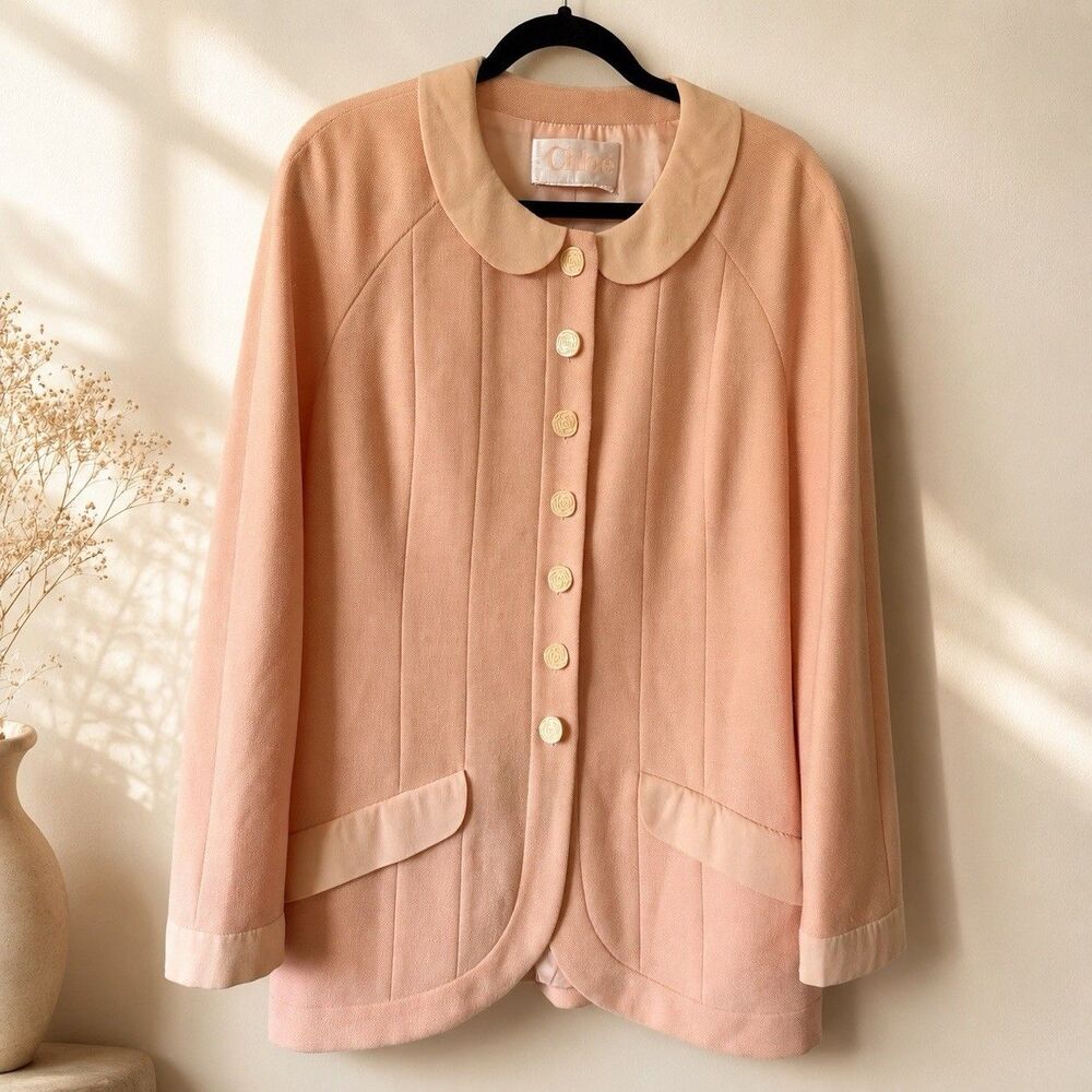 Vintage Chloé Pastel Peach Jacket Peter Pan Collar Carved Spiral Buttons France